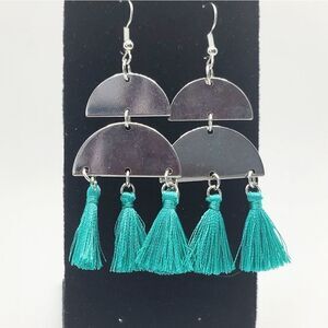 Silver Plated Two Tier Turquoise Tassel Earrings